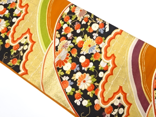 JAPANESE KIMONO / ANTIQUE FUKURO OBI / SILK / WOVEN MOUNTAINS